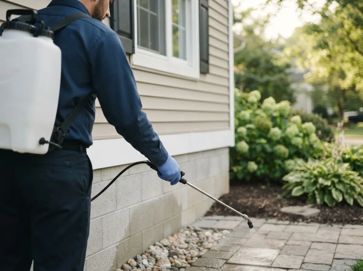 Pest control technician inspecting a home in Lake City, CA